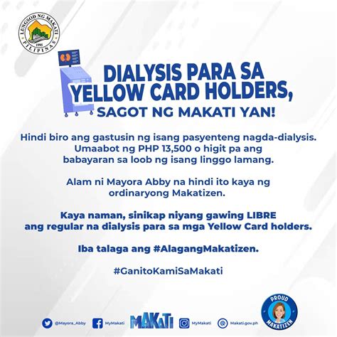 makati yellow card benefits|Yellow card holders in Makati can avail of free dialysis .
